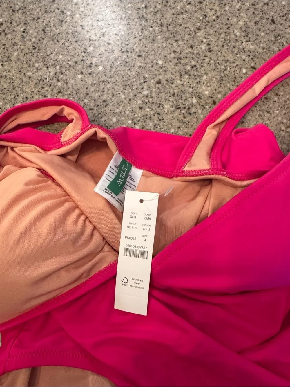 J. CREW Ruched V-Neck One Piece Swimsuit Pink *NEW*